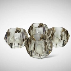 Light Smoky Lucite Napkin‎ Rings Set of 4 Geometric Faceted Acrylic 1980s Decor